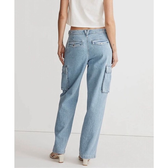 Madewell‎ Low Rise Straight Cargo Blue Jeans Coleman Wash Womens Size 28 Pockets - Picture 3 of 13